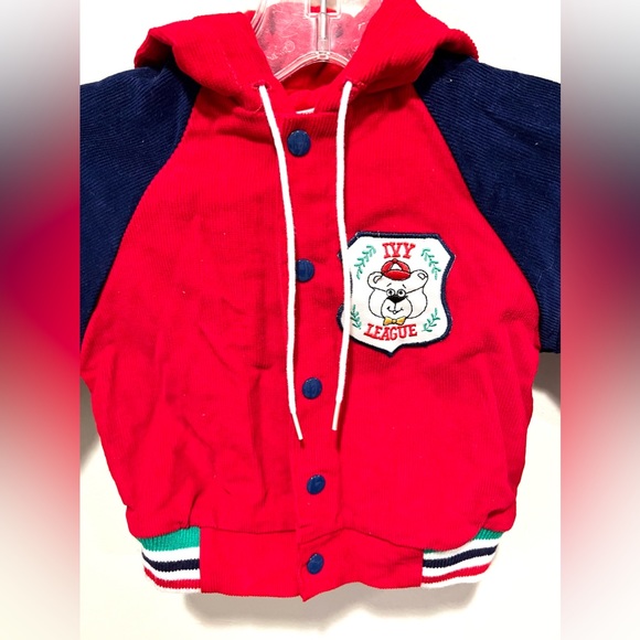 Vintage Baby Bomber Jacket Hoodie 18 Months Red Blue Ivy League 100% Cotton - Picture 9 of 13